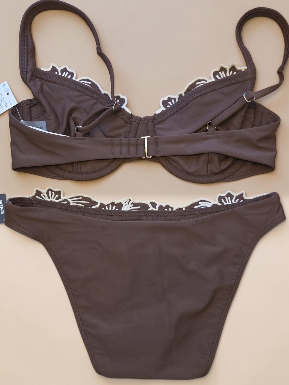 Ambercrombie & Fitch Brown Floral Trim Underwire Top And Modest Bottoms Bikini - Picture 4 of 9